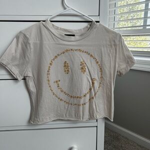 Smiley Face Graphic Tee in Cream